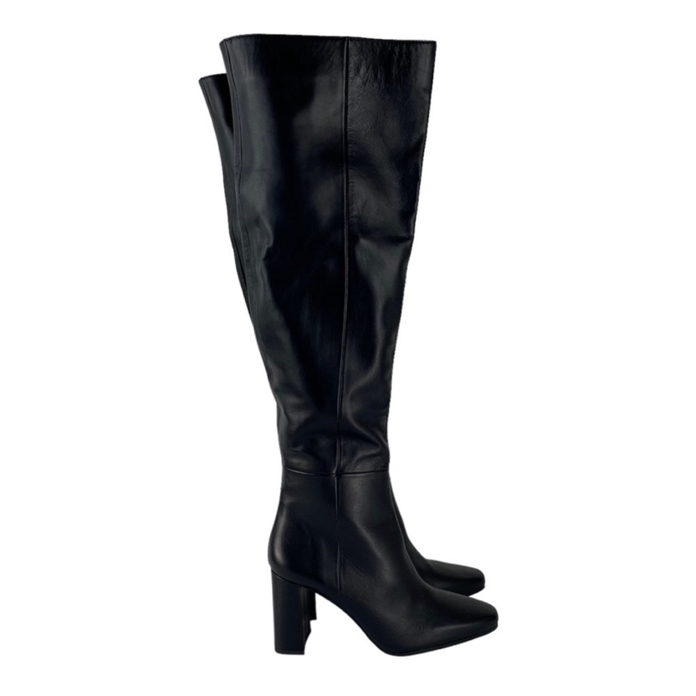 Zara Boots Black Leather Over The Knee Side Zip Heeled Tall Size 9